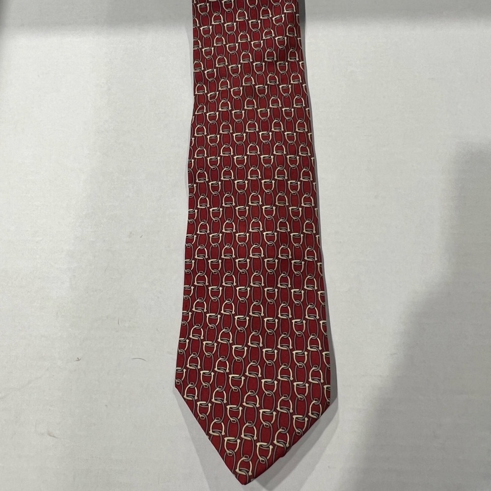 Vintage Paolo GUCCI TIE Burgundy linked Stirrups Silk Neck Tie Italy
